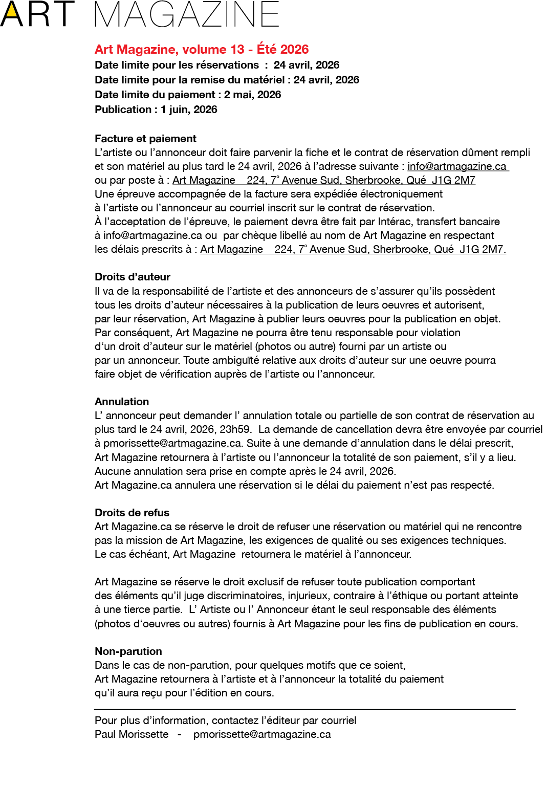 Carte des tarifs 2026 B