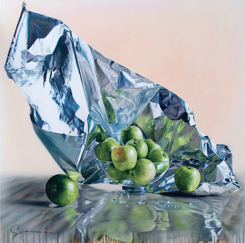Pommes vertes et drape metallique2